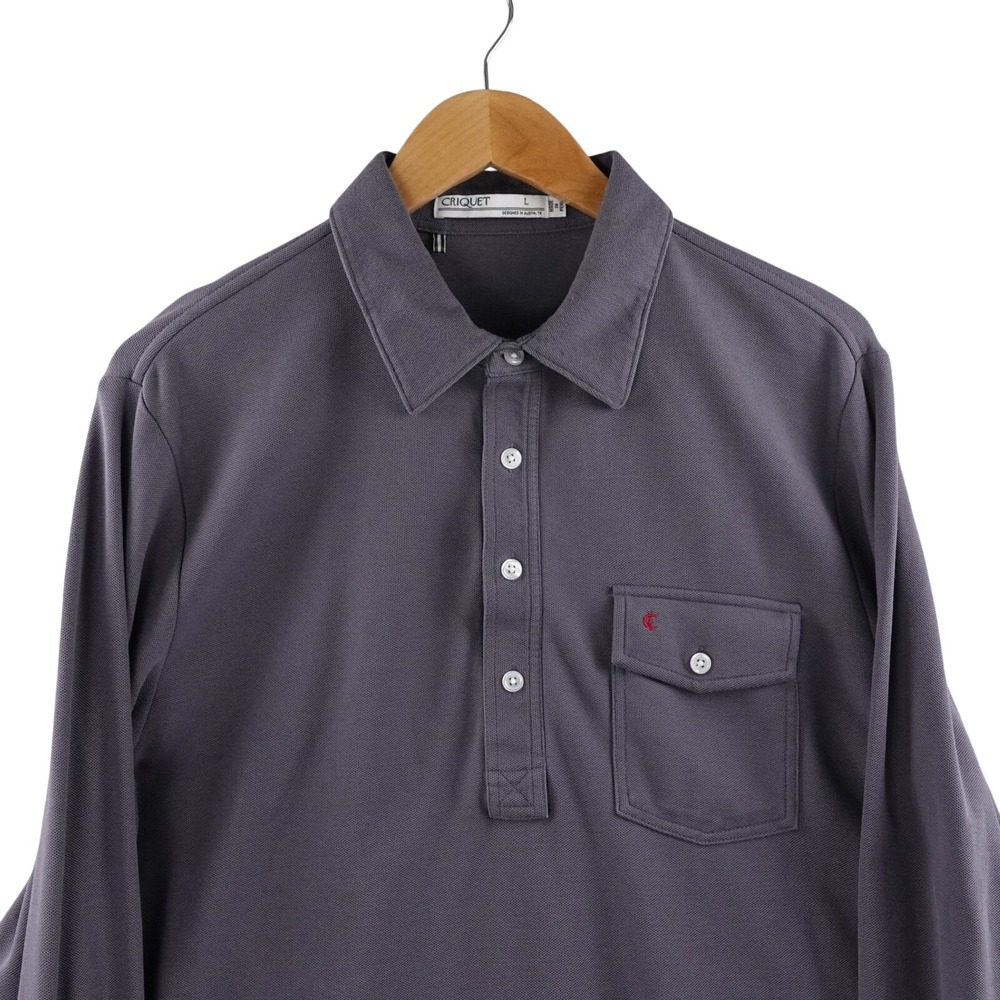 Criquet Long Sleeve Golf Polo Shirt Men's L Gray Pima Cotton Performance Stretch